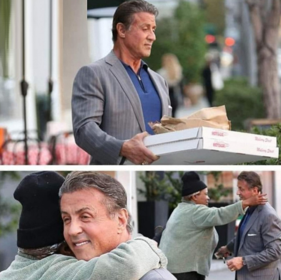 Sylvester Stallone compartió una pizza con gente de la calle